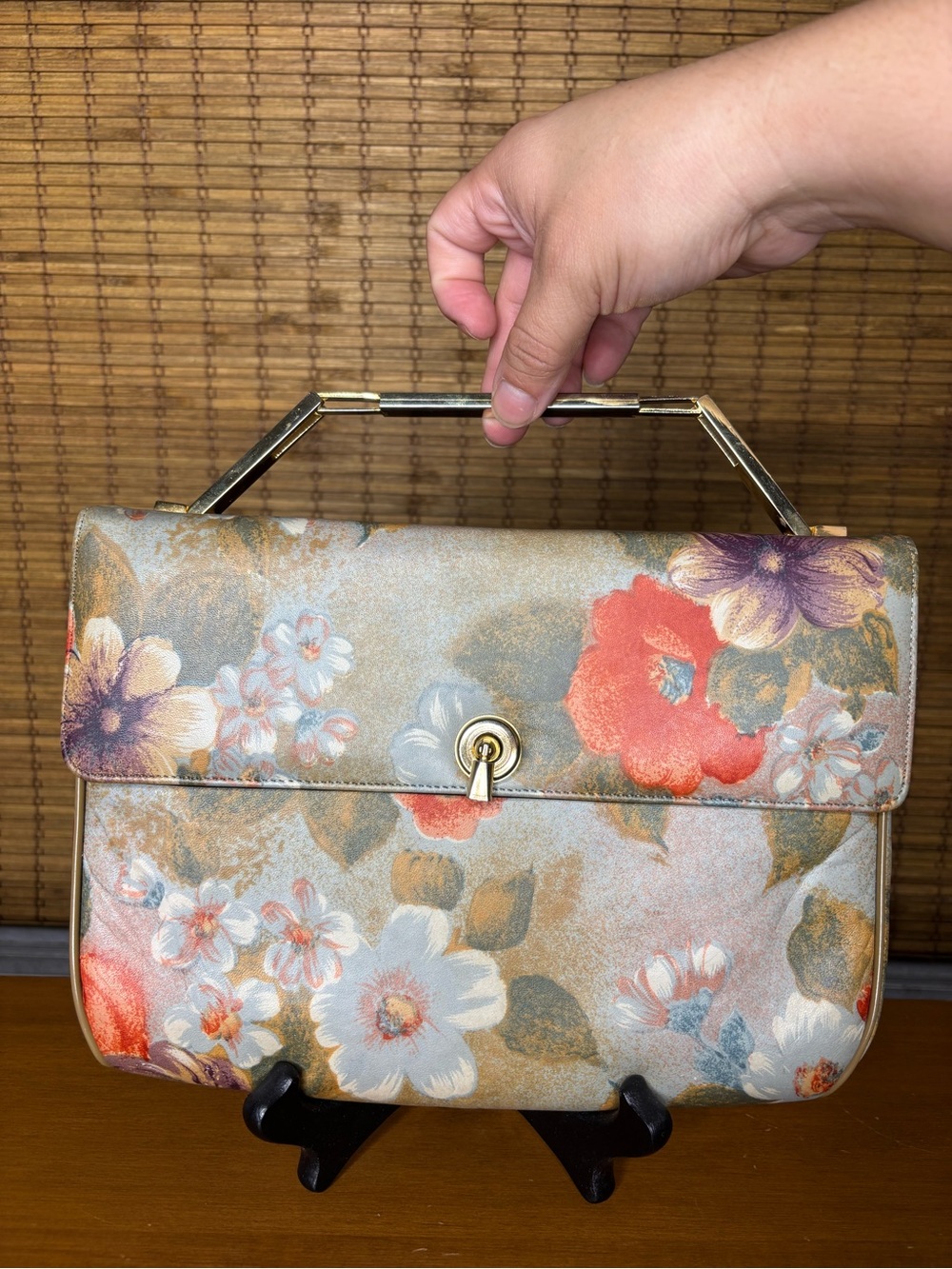 Vintage Bags By Varon Floral Gold Convertible Handle Chain Purse Bag